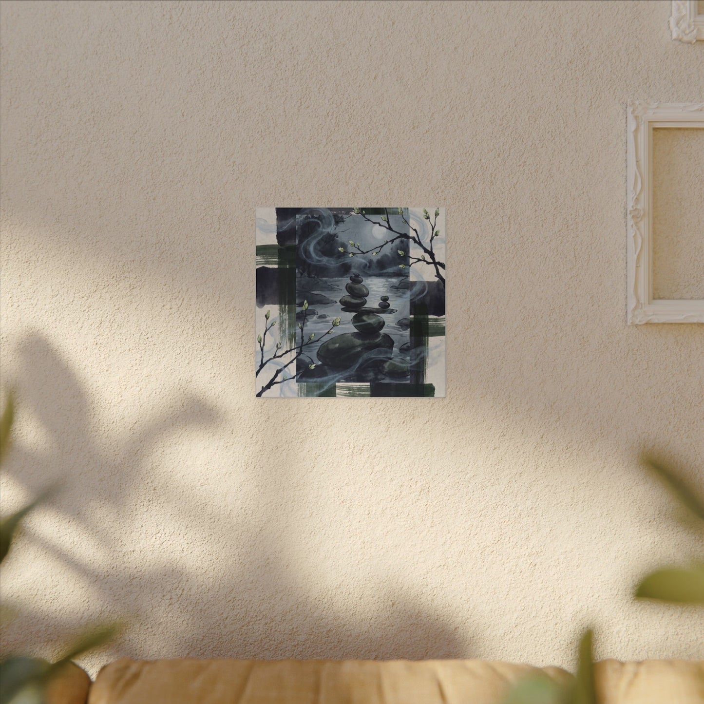 Moonlight River Stones Canvas Art - Zen Shibui