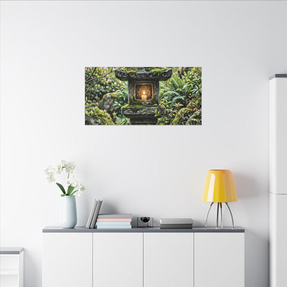 Neutral Stone Lantern Canvas Art - Japanese Pattern Japandi