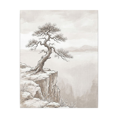 Neutral Pine Tree Canvas Art - Minimal Line Japandi