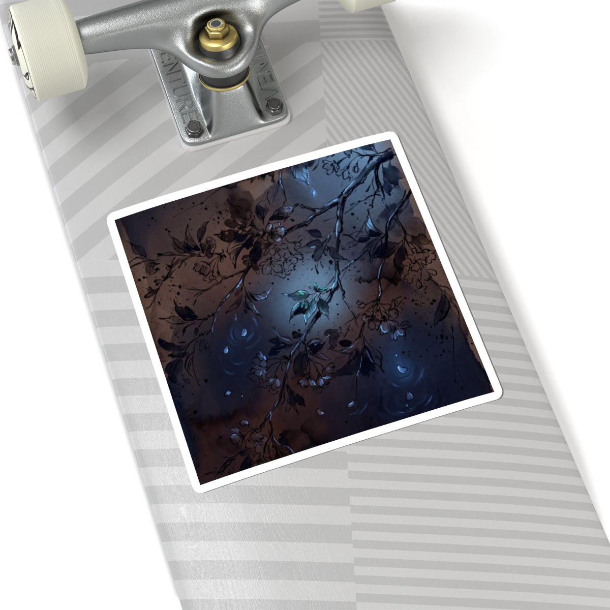 Dark Japandi Cherry Blossom in Moonlight | Charcoal Ink Sticker