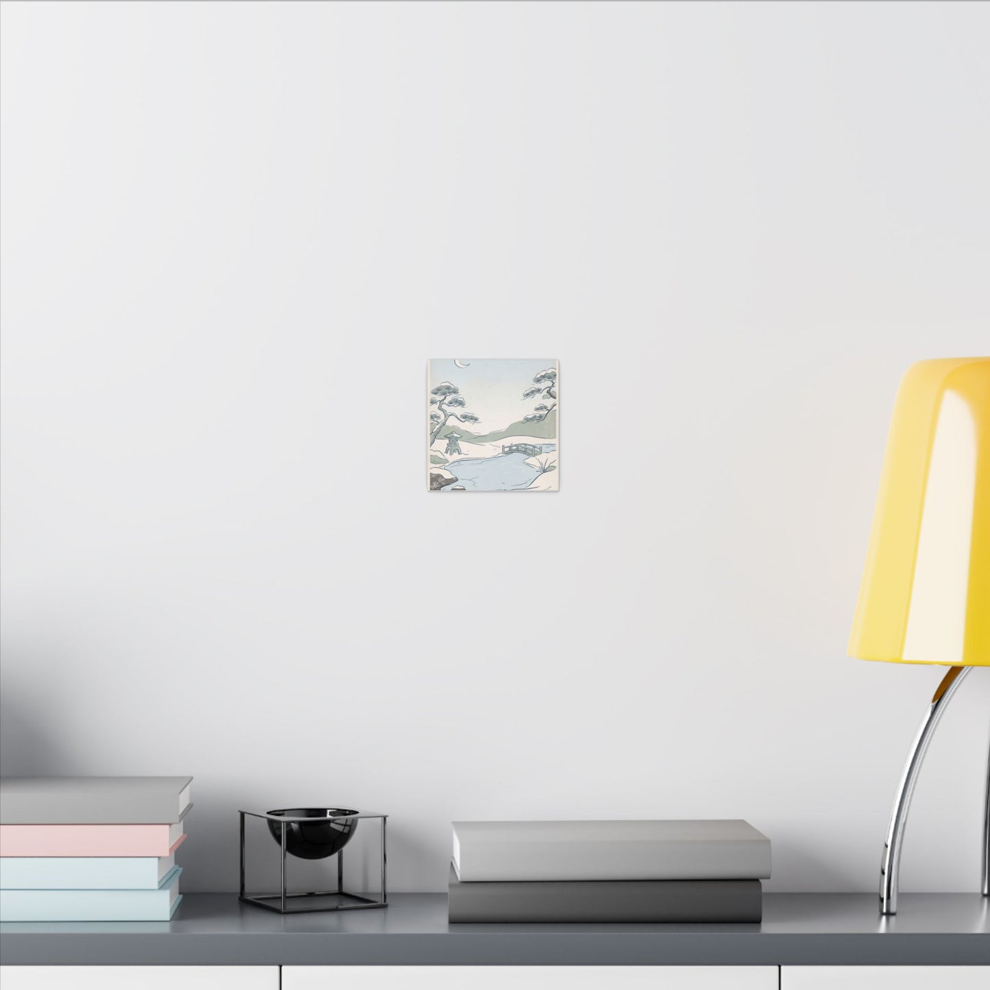 Japandi Moonlit Garden in Moonlight | Minimal Line Canvas Art