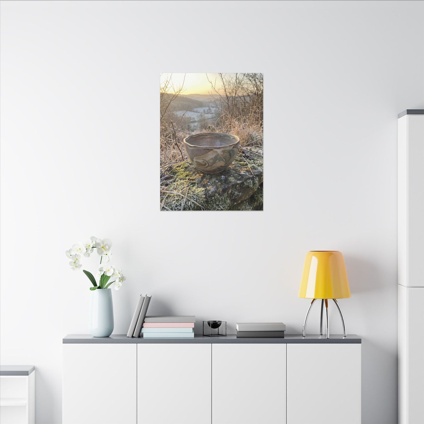 Golden Hour Ceramic Bowl Canvas Art - Japandi Shibui