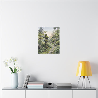Neutral Stone Lantern Canvas Art - Watercolor Japandi