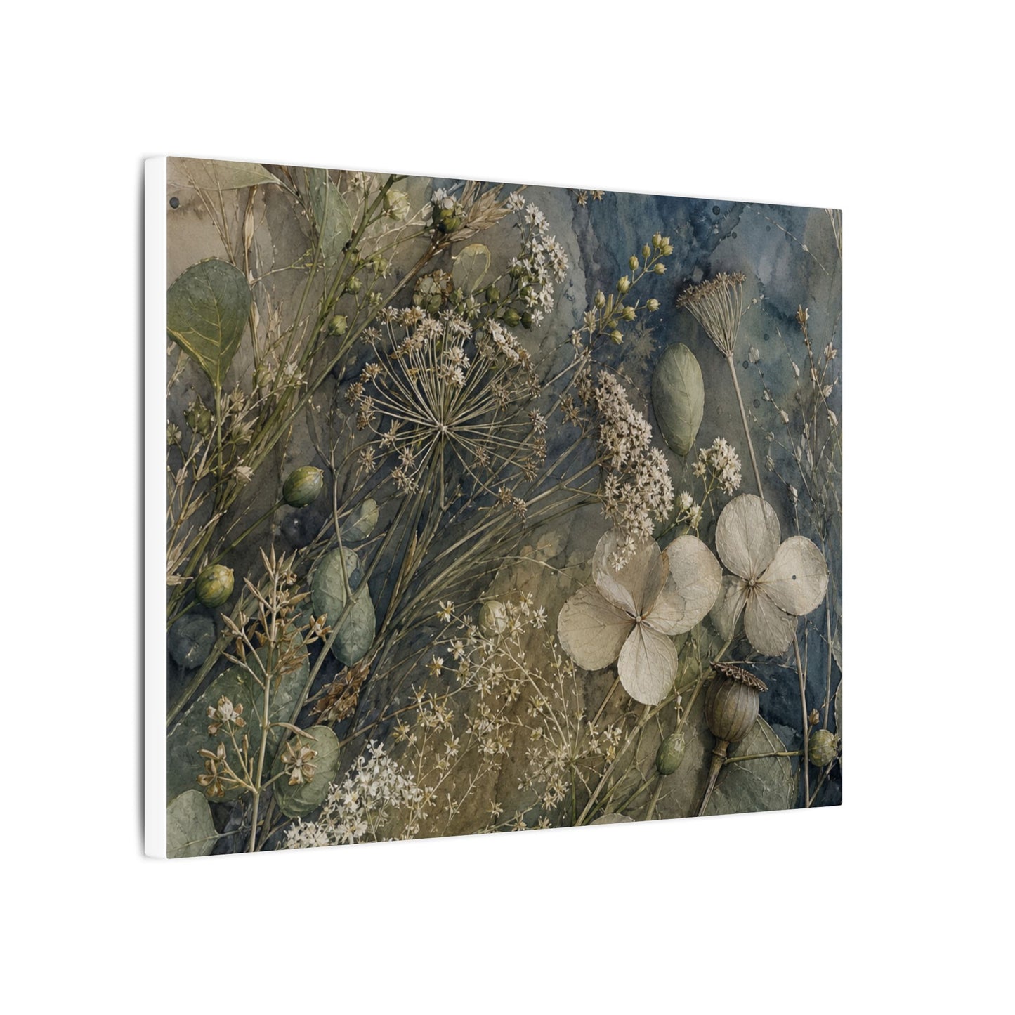 Japandi Dried Flowers in Moonlight | Watercolor Canvas Art