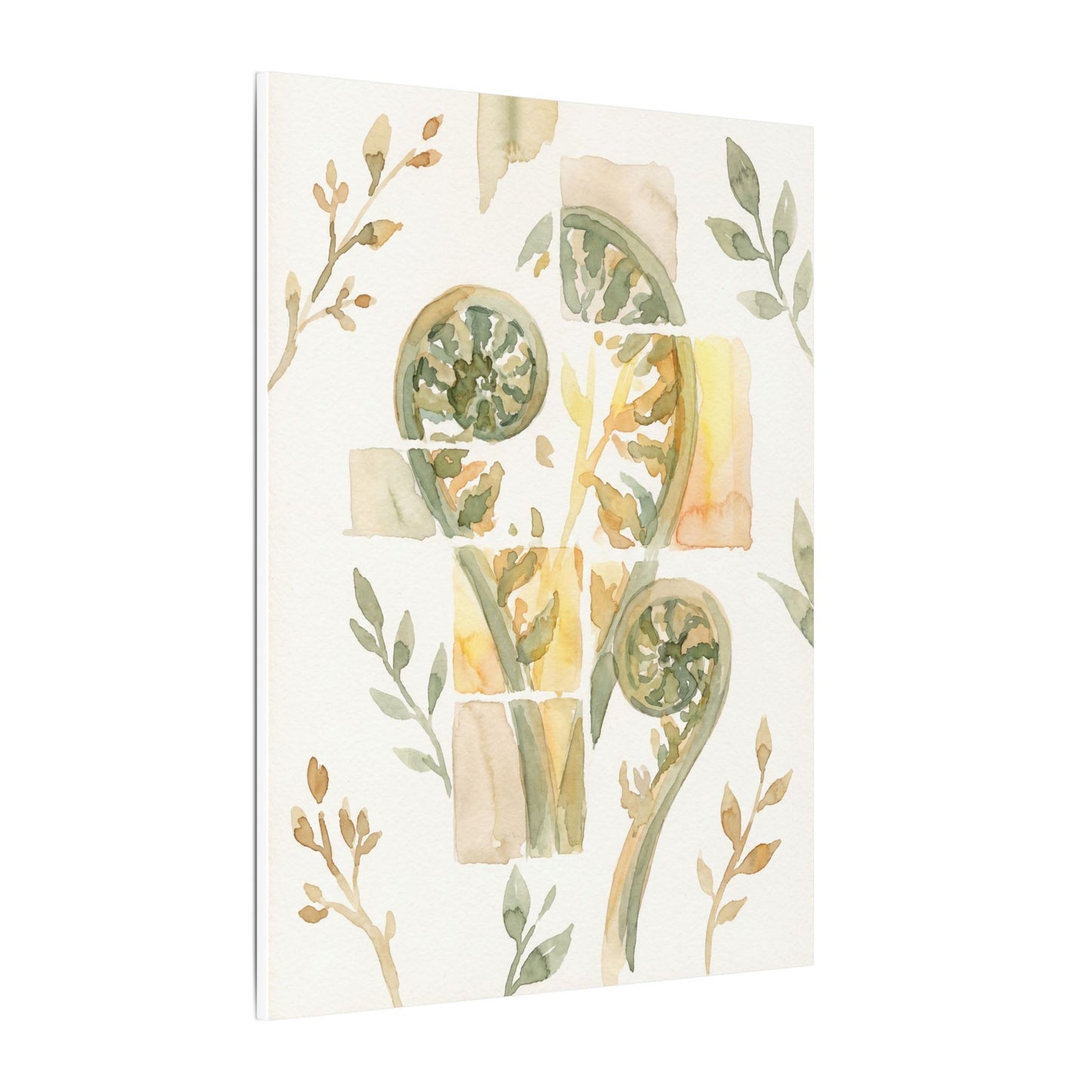 Earthy Fern Unfurling Canvas Art - Watercolor Japandi