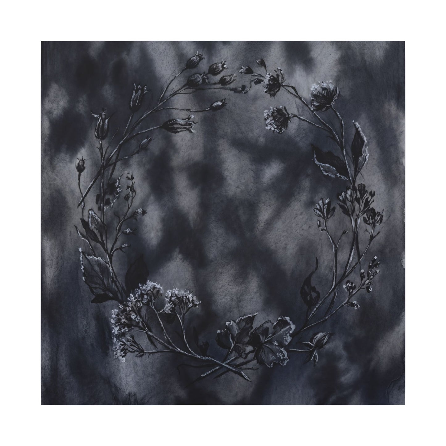 Dried Flowers Canvas Art | Winter Dark Japandi Shadow Zen Art