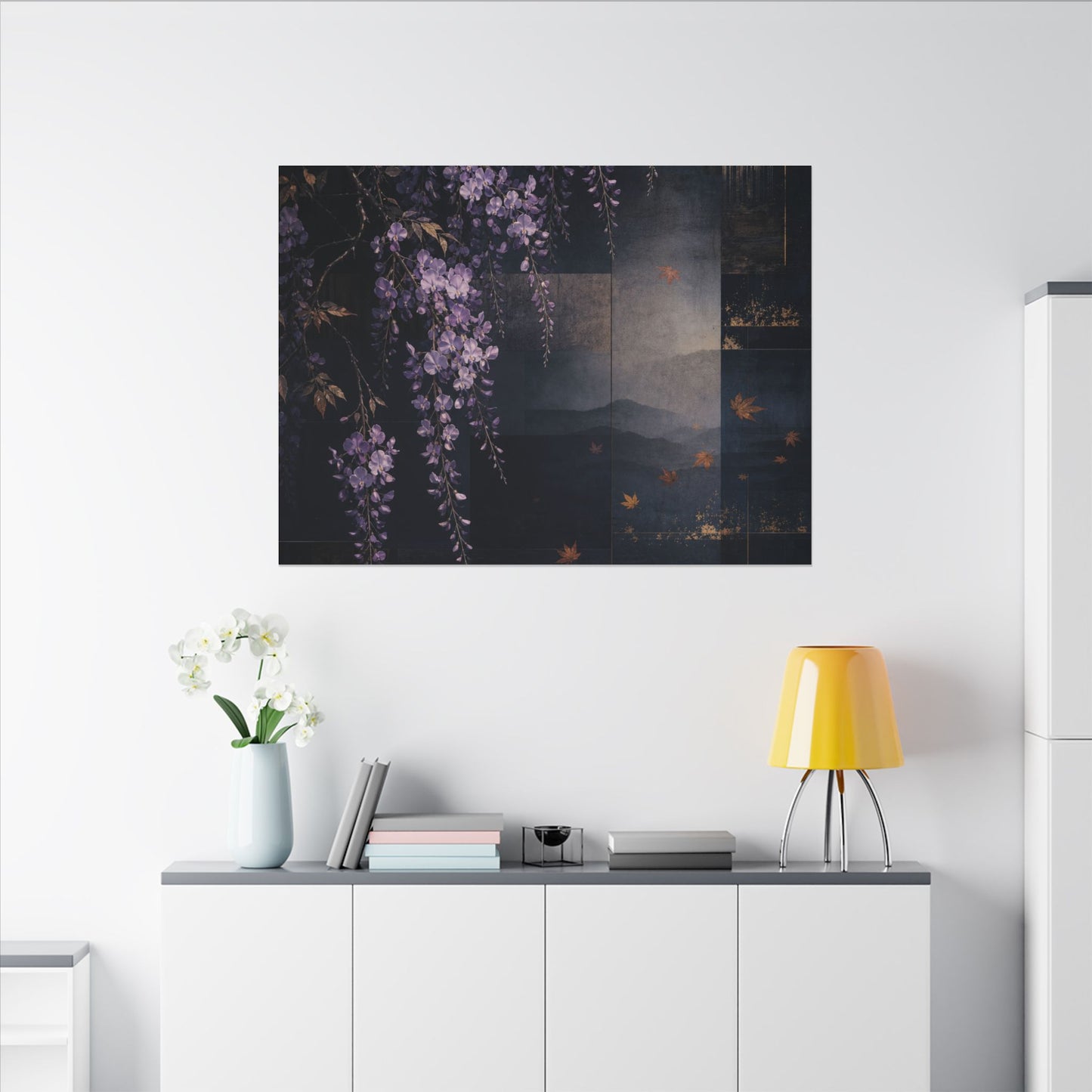 Dawn Wisteria Canvas Art - Dark Japandi Fukinsei
