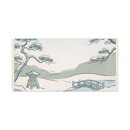 Japandi Moonlit Garden in Moonlight | Minimal Line Canvas Art