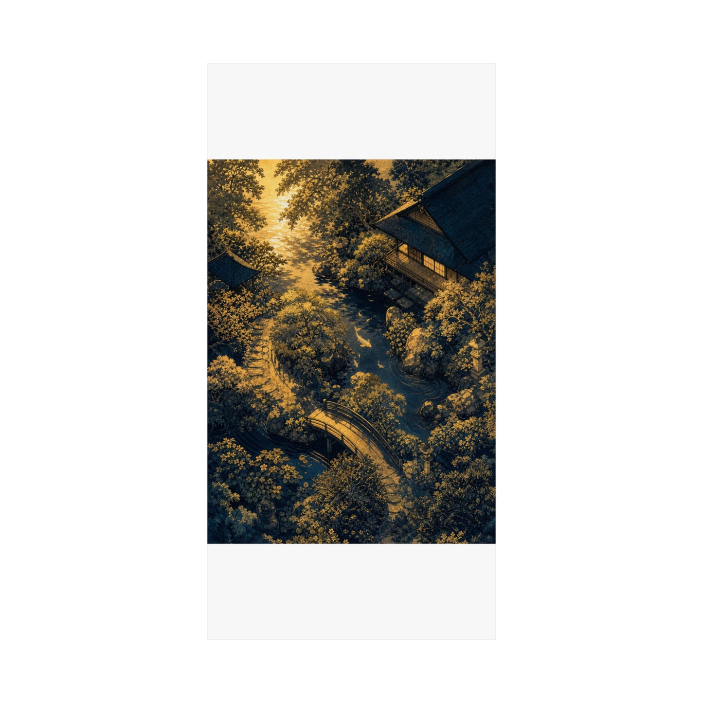 Moonlit Garden Ukiyo E Inspired Wall Art Print | Calm Zen Art