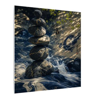 Kintsugi River Stones in Dappled | Broken Beauty Canvas Art