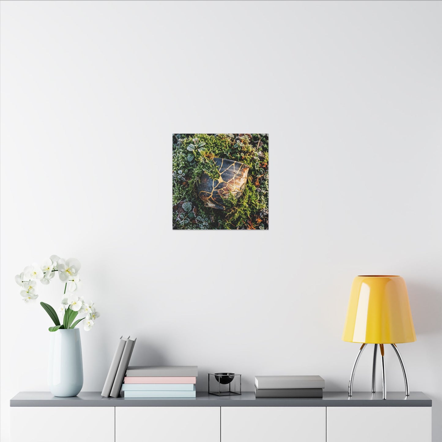 Artful Moss Close Up Canvas Art - Gold Repair Kintsugi