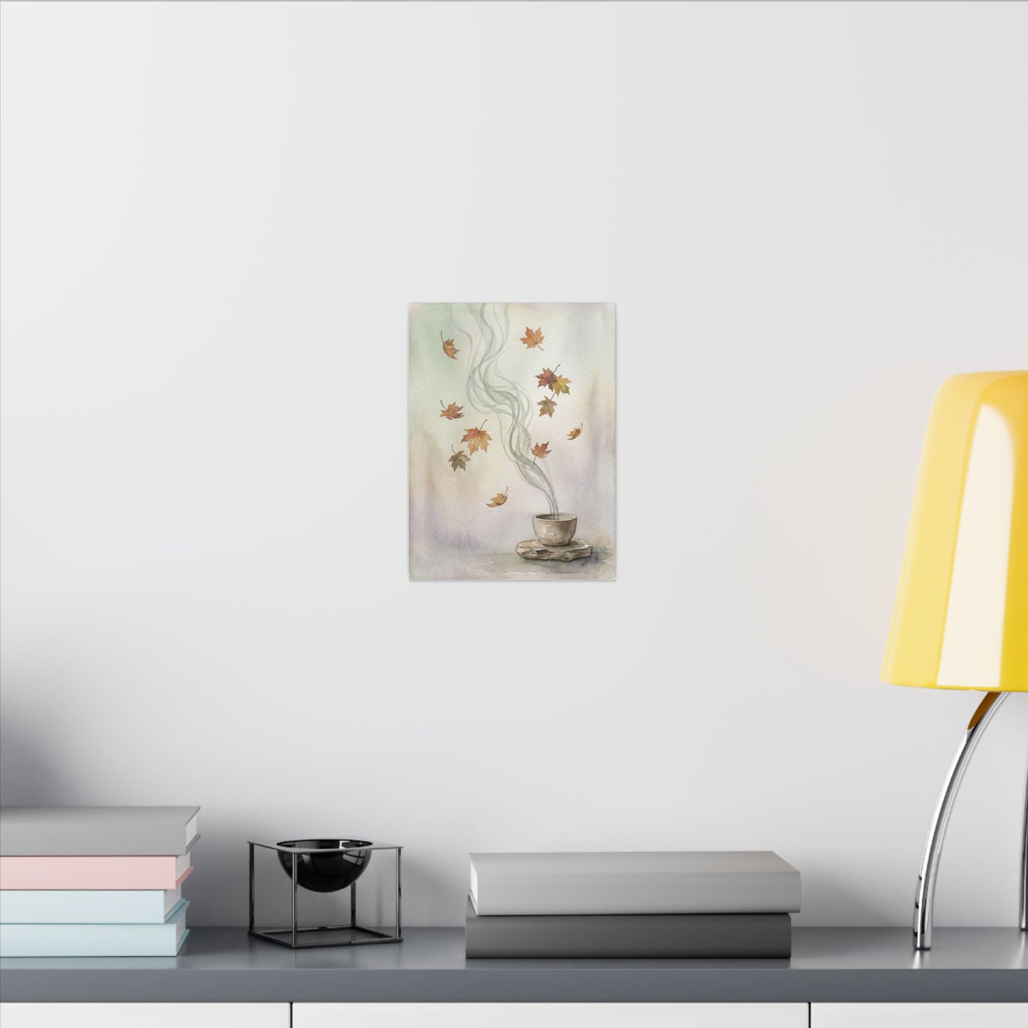 Incense Smoke Canvas Art | Autumn Japandi Watercolor Art