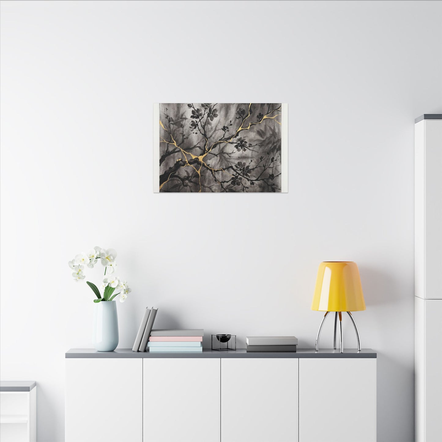 Kanso Cherry Blossom Canvas Art - Kintsugi Crackle Gold