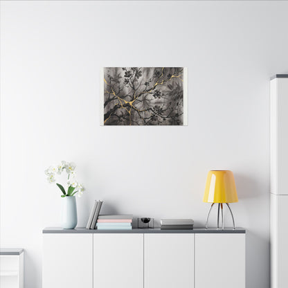 Kanso Cherry Blossom Canvas Art - Kintsugi Crackle Gold