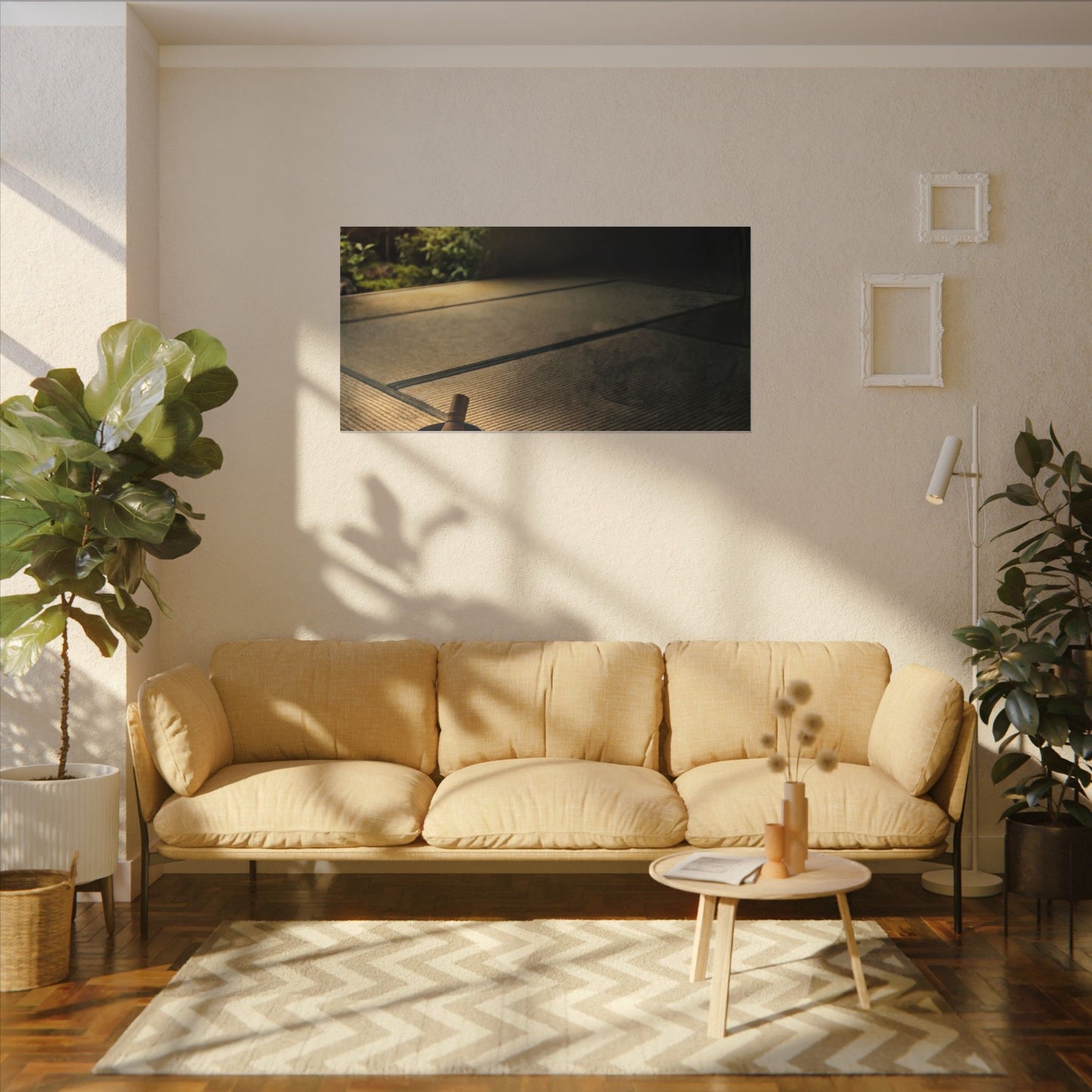 Dark Japandi Tea Ceremony in Golden Hour | Dark Texture Canvas Art