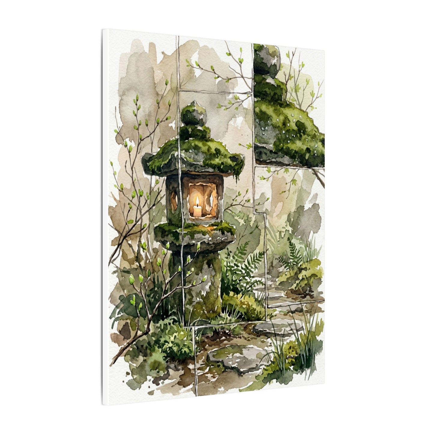Stone Lantern Watercolor Canvas Art | Elegant Japandi Art