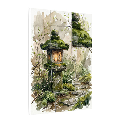 Stone Lantern Watercolor Canvas Art | Elegant Japandi Art