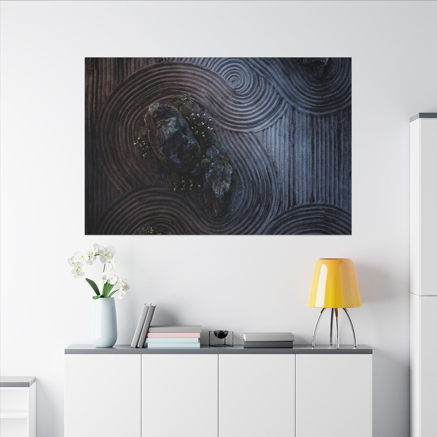 Spring Rock Garden Charcoal Ink Canvas Art | Bold Decor