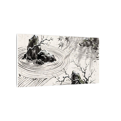 Rock Garden Canvas Art | Winter Zen Sumi E Art
