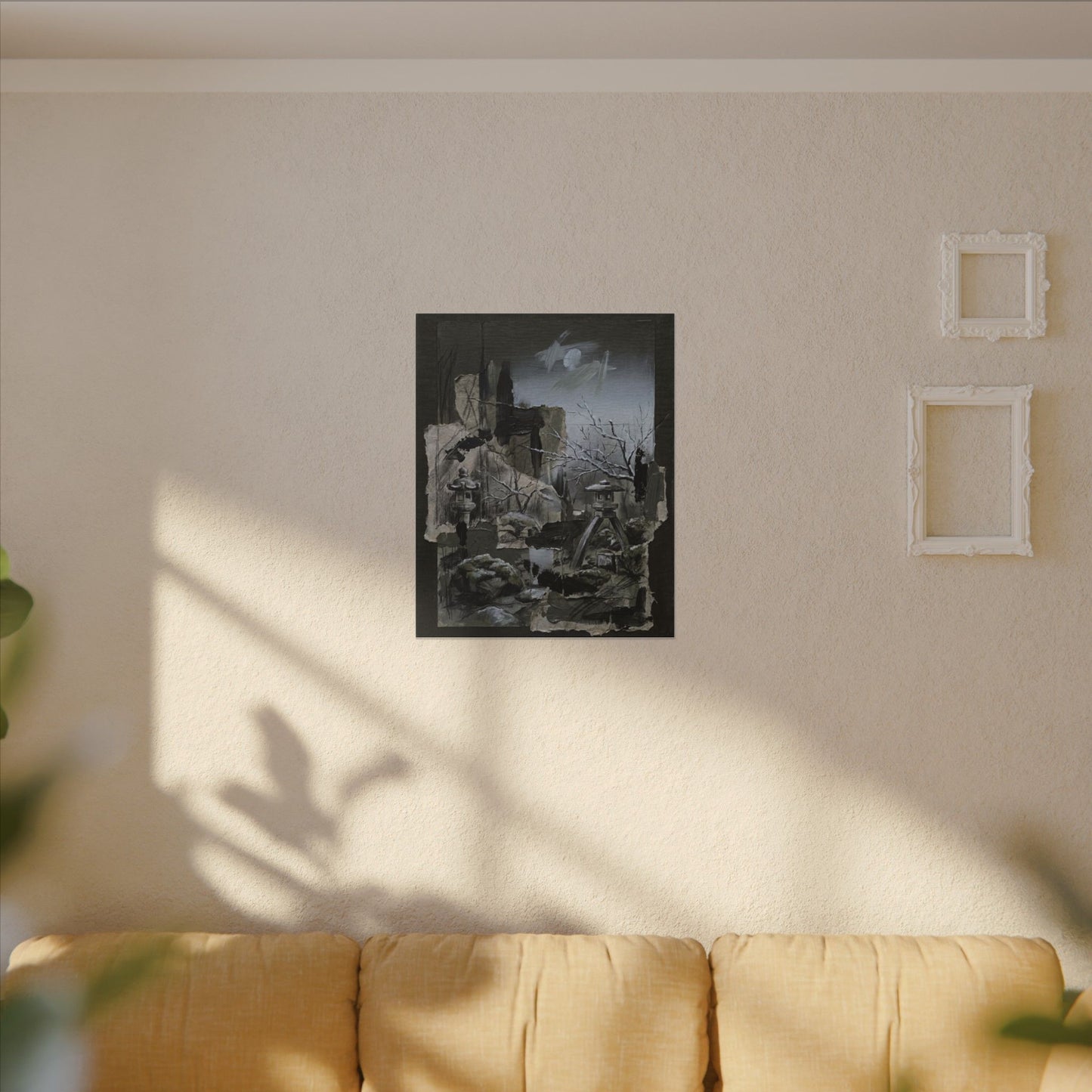 Winter Moonlit Garden Dark Texture Canvas Art | Moody Decor