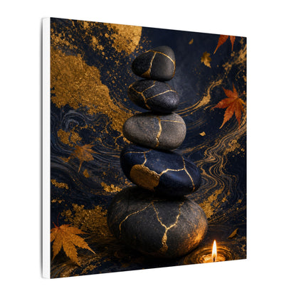 River Stones Autumn Canvas Art | Kintsugi Artful Design