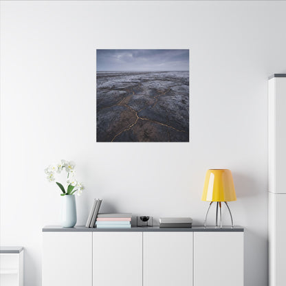 Dark Japandi Cracked Earth in Overcast | Dark Texture Canvas Art