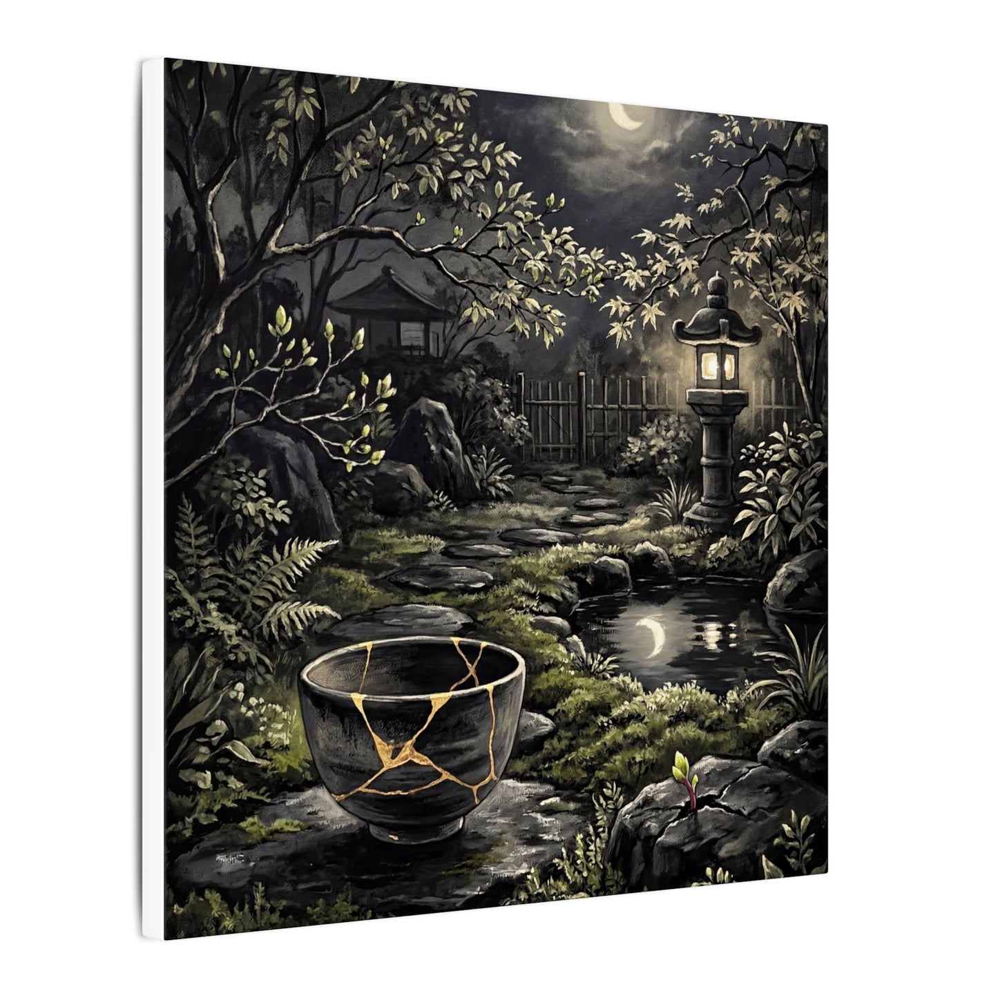 Kintsugi Moonlit Garden in Dappled | Gold Repair Canvas Art