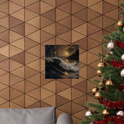 Dark Japandi Ocean Wave in Golden Hour | Dark Texture Wall Art Print