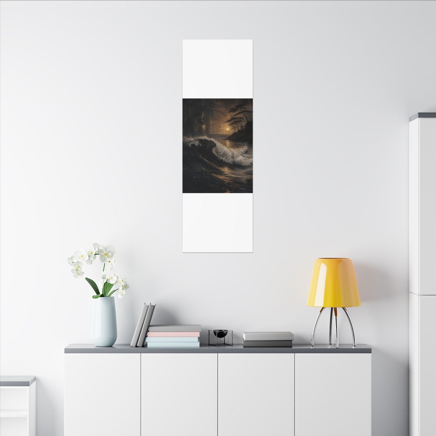 Ocean Wave Dark Texture Canvas Art | Bold Dark Japandi Art