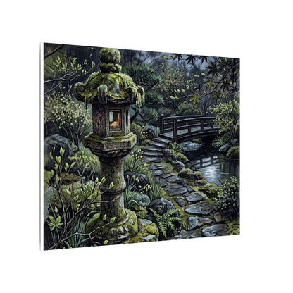 Japandi Stone Lantern in Moonlight | Texture Canvas Art