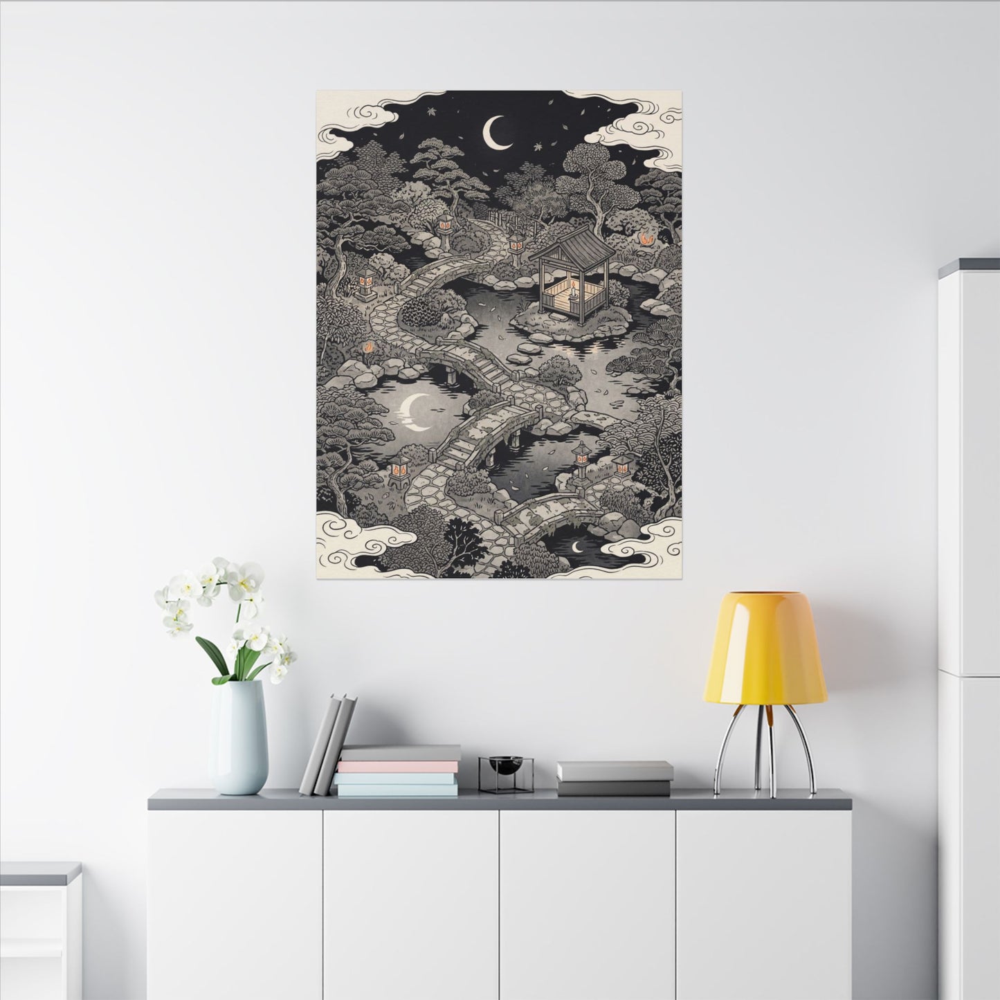 Moonlit Garden Ukiyo E Inspired Canvas Art | Serene Zen Art