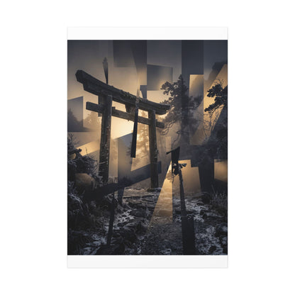 Winter Torii Gate Moody Minimal Canvas Art | Bold Decor