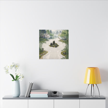 Rock Garden Ukiyo E Inspired Canvas Art | Contemplative Zen Art