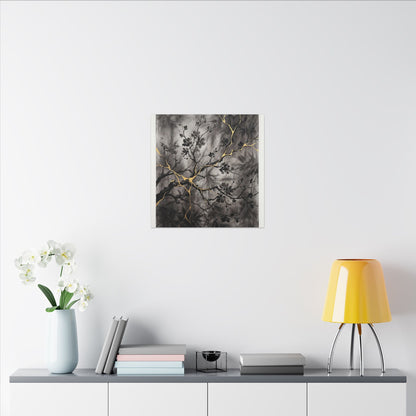 Kanso Cherry Blossom Canvas Art - Kintsugi Crackle Gold