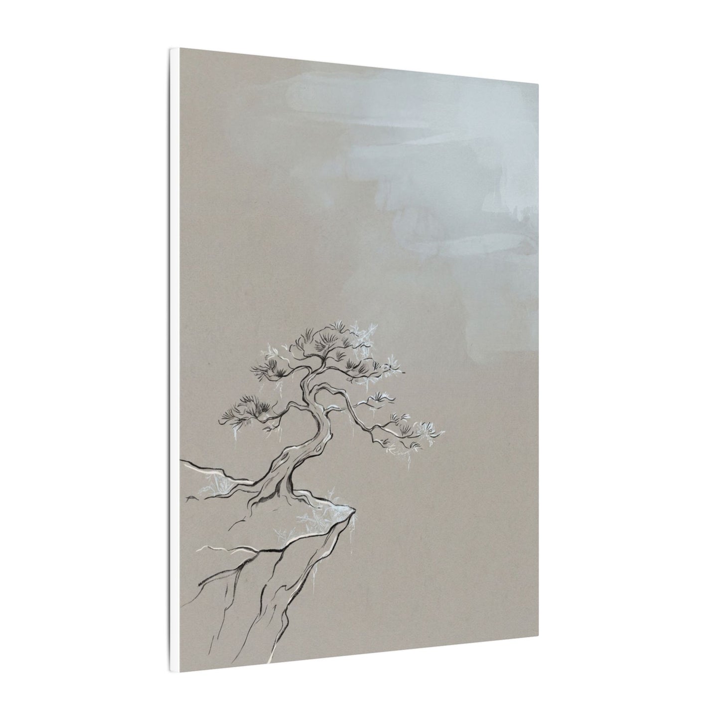 Pine Tree Minimal Line Canvas Art | Warm Japandi Art