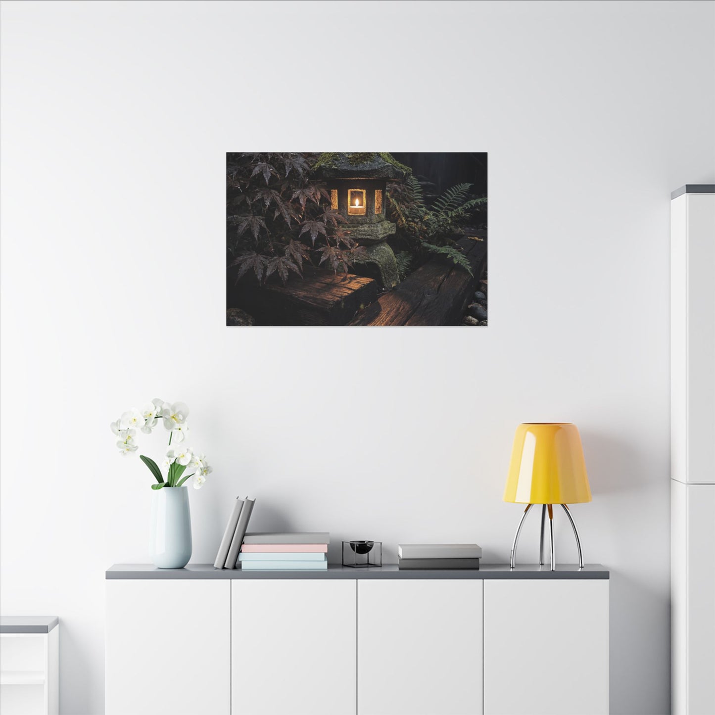 Moody Moonlit Garden Canvas Art - Shadow Zen Dark Japandi