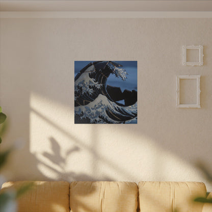 Ocean Wave Canvas Art | Winter Kintsugi Gold Repair Art