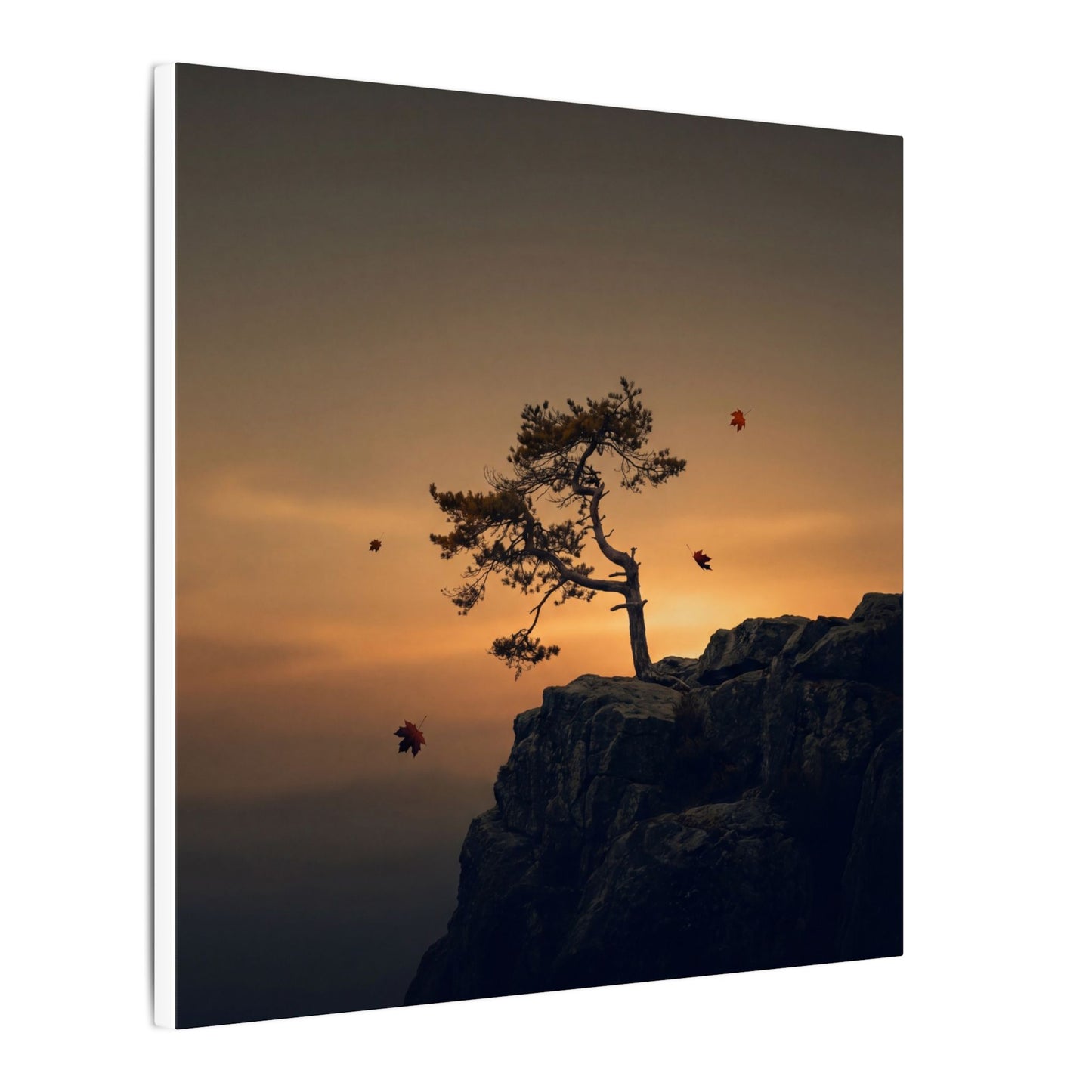 Dark Japandi Pine Tree in Golden Hour | Moody Minimal Canvas Art