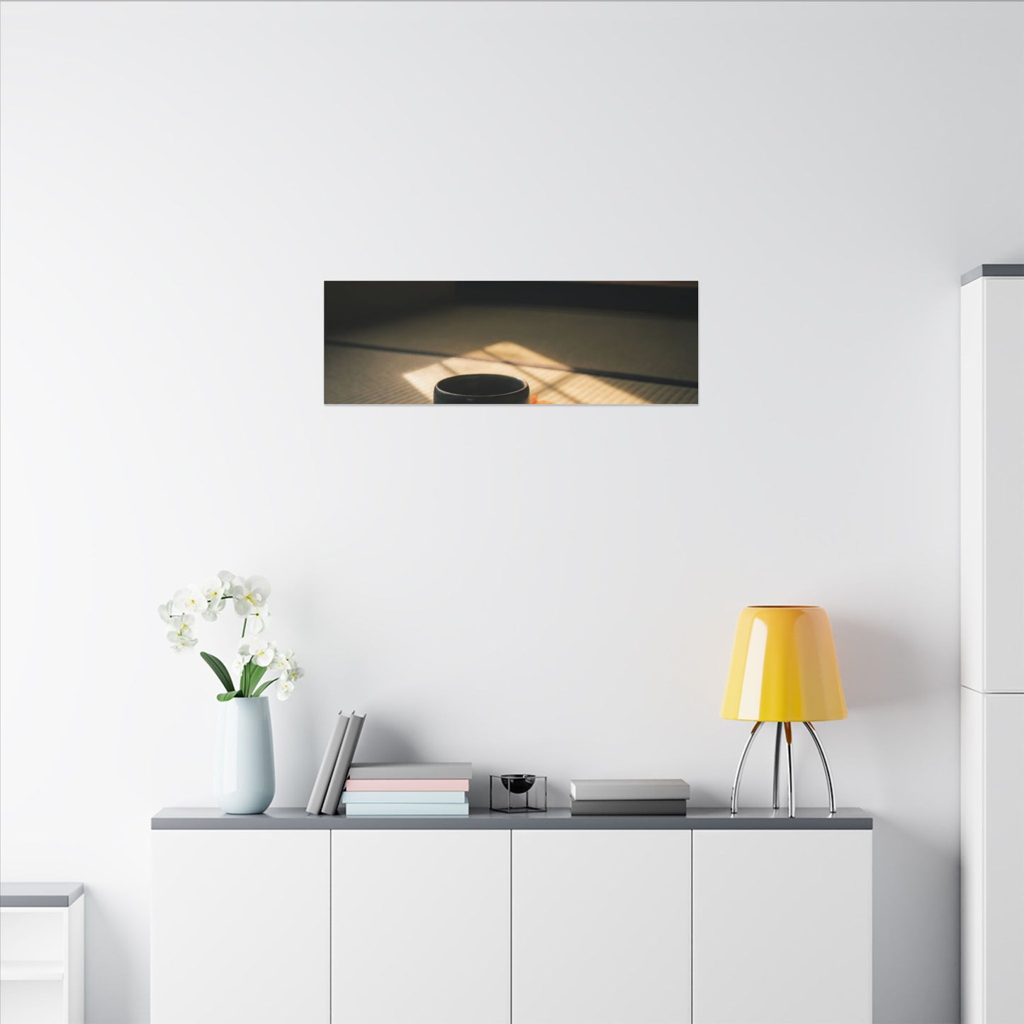 Dark Japandi Tea Ceremony in Golden Hour | Moody Minimal Canvas Art