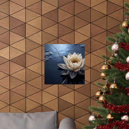Winter Lotus Flower Gold Vein Wall Art Print | Resilient Decor