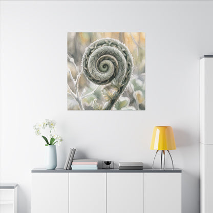 Winter Fern Unfurling Watercolor Canvas Art | Cozy Decor