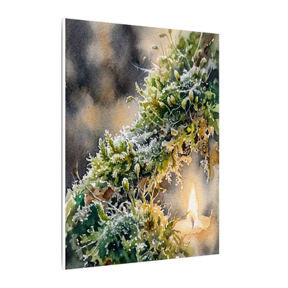 Winter Moss Close Up Watercolor Canvas Art | Neutral Decor