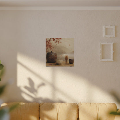 Tea Ceremony Canvas Art | Autumn Kintsugi Gold Vein Art