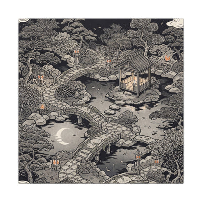 Moonlit Garden Ukiyo E Inspired Canvas Art | Serene Zen Art