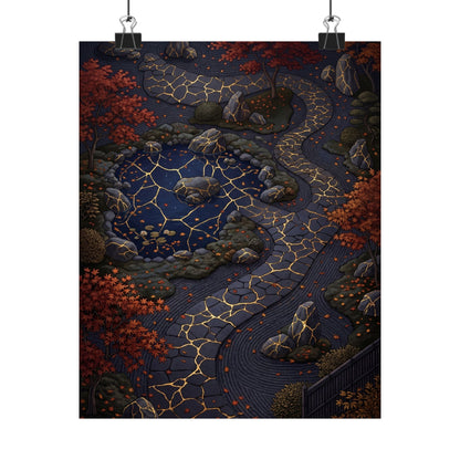 Moonlit Garden Wall Art Print | Autumn Kintsugi Gold Vein Art