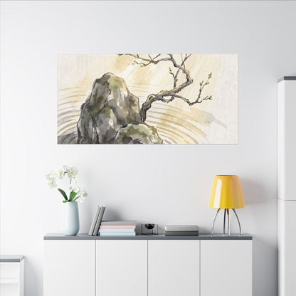 Serene Rock Garden Canvas Art - Sumi E Zen