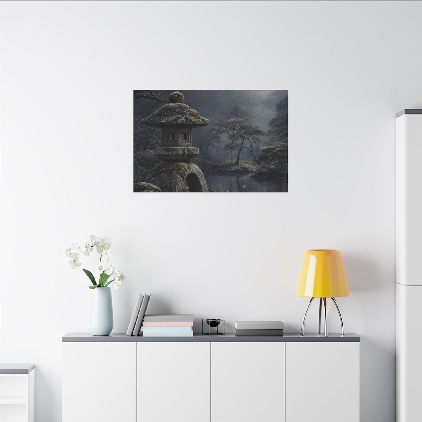 Stone Lantern Canvas Art | Winter Japandi Japanese Pattern Art