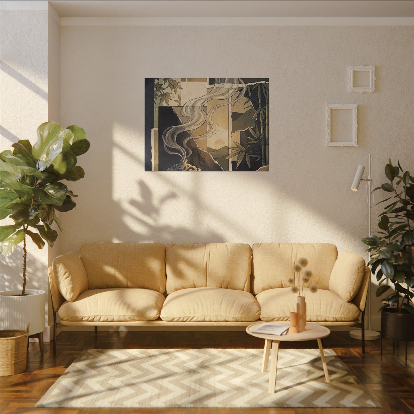 Tranquil Incense Smoke Canvas Art - Ukiyo E Inspired Zen