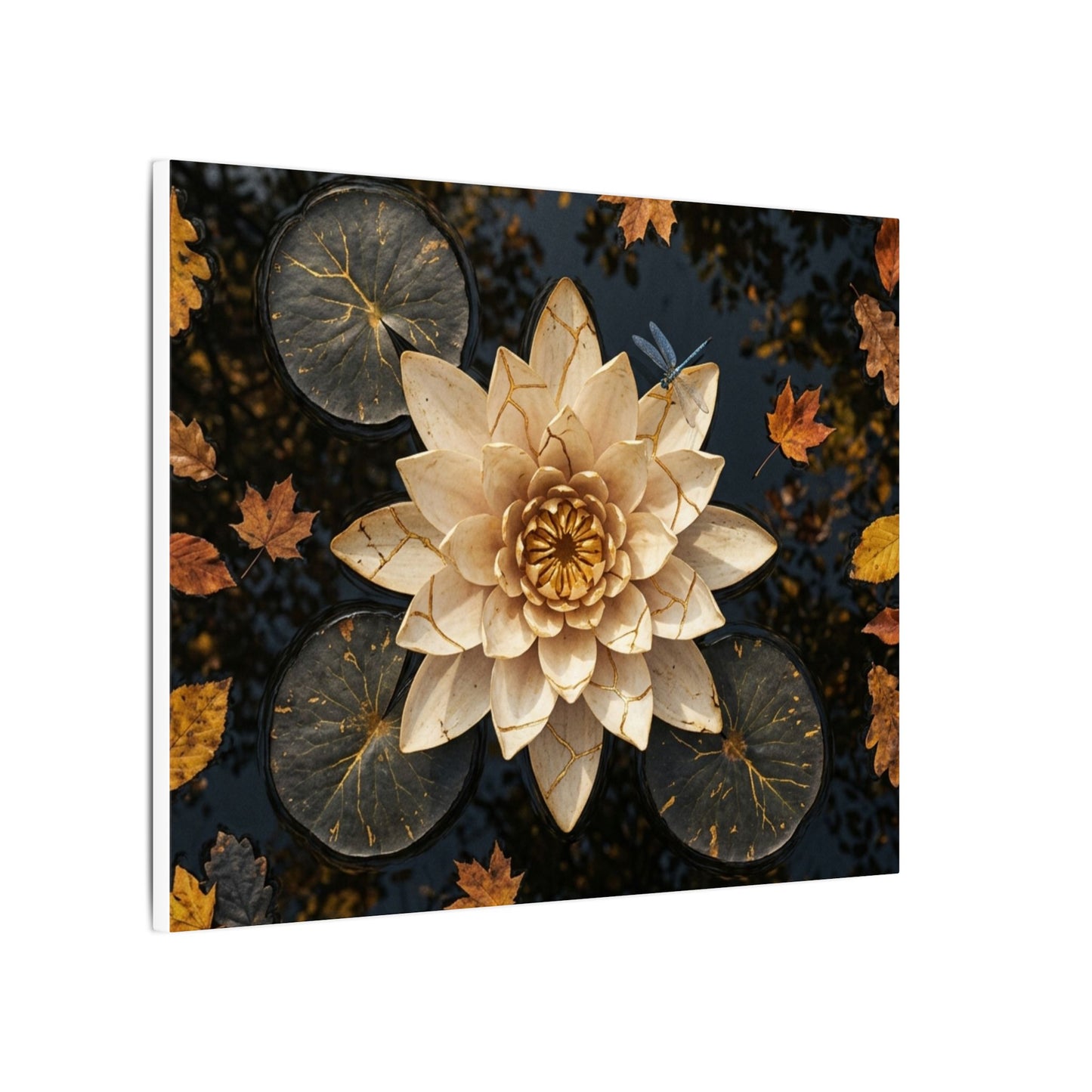 Kintsugi Lotus Flower in Dappled | Gold Repair Canvas Art