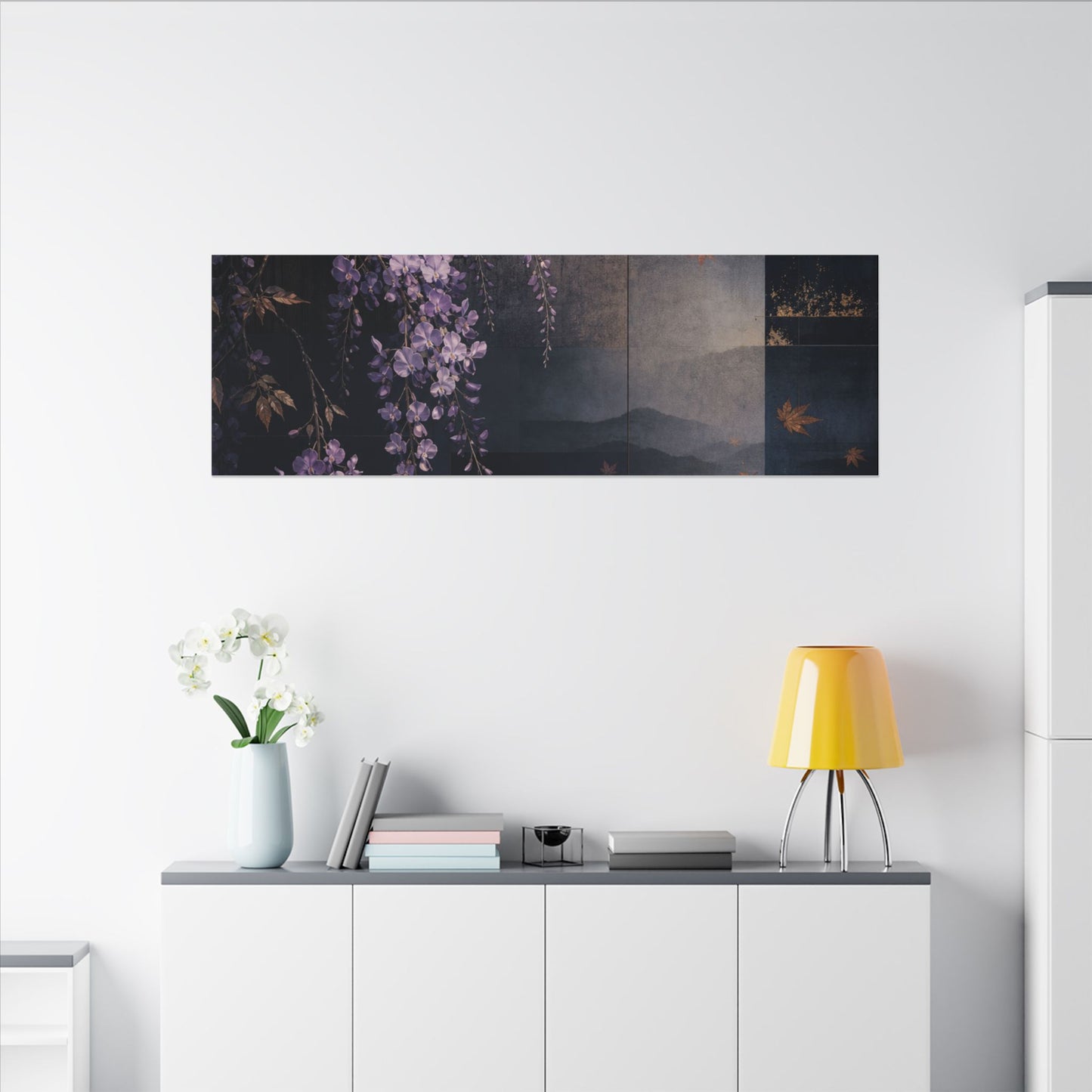 Dawn Wisteria Canvas Art - Dark Japandi Fukinsei